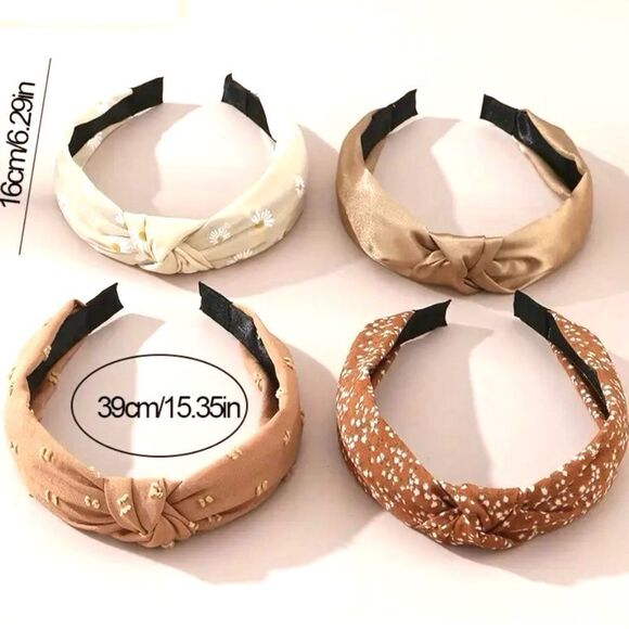 4pcs Retro Brown Daisy Print Braided Hairbands - Picture 3 of 4
